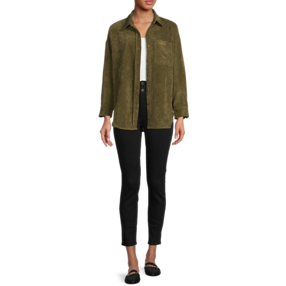 NEW Size Medium Women’s Corduroy Shacket Jacket Shirt Button up Down M Green  Gr